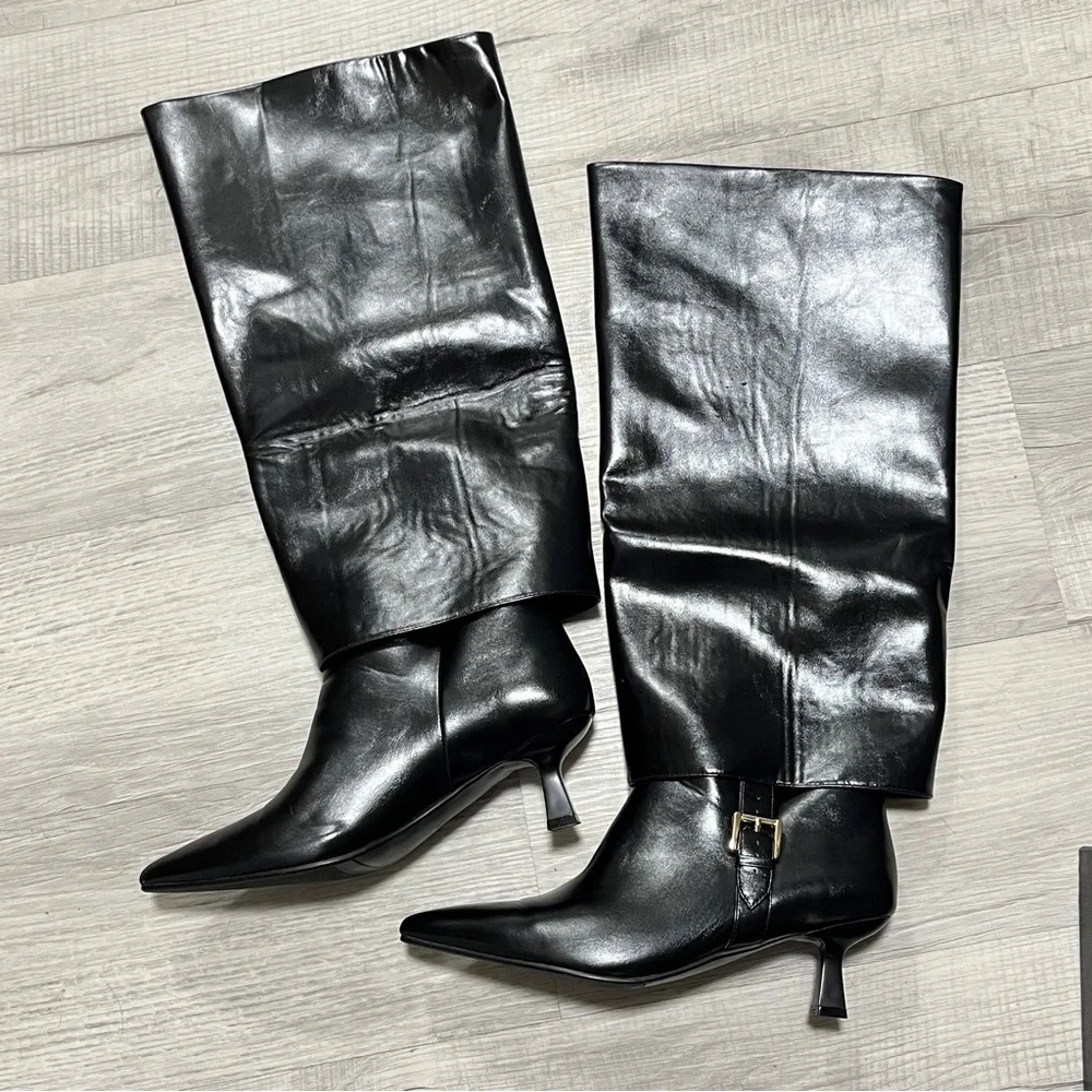 Vaila Monica Wide Calf Black Knee-High Women's Boots, 11